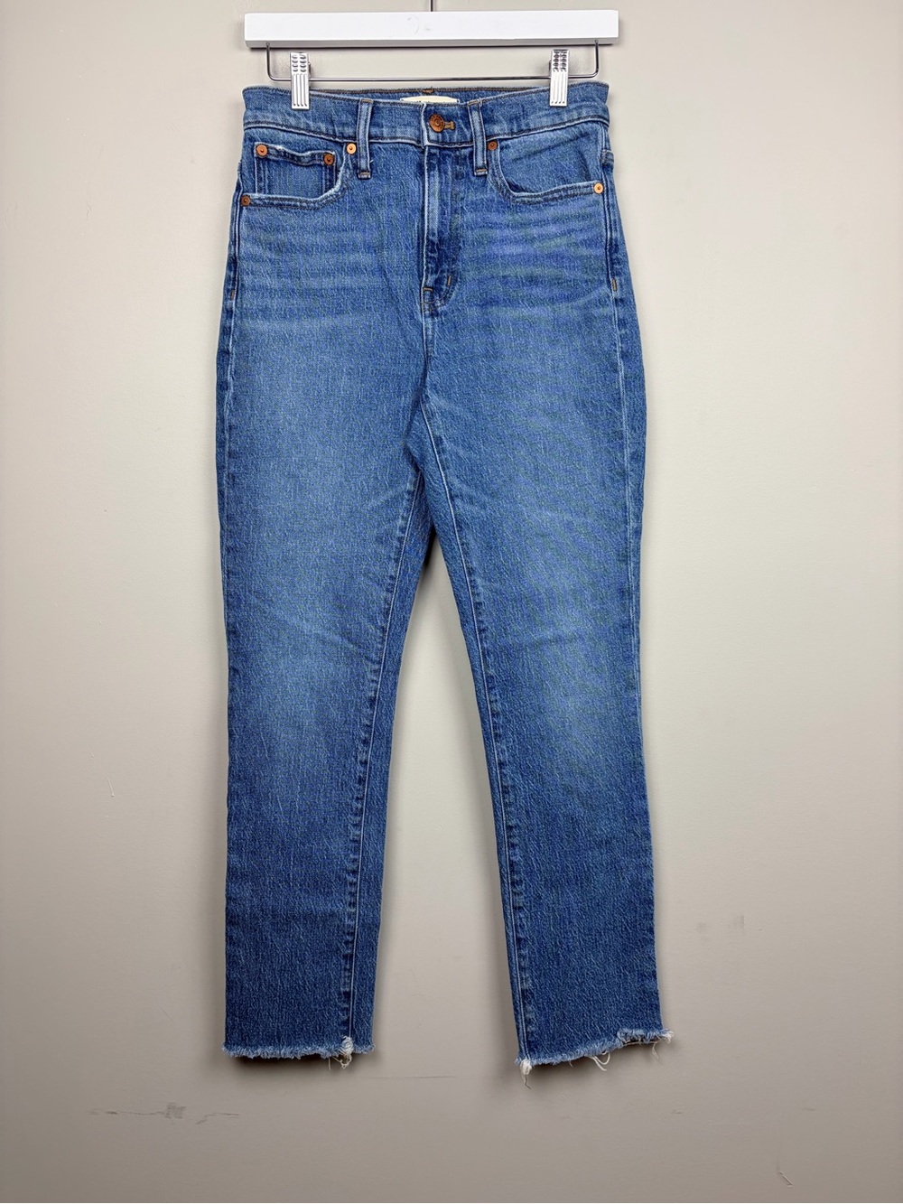 Madewell High-Rise Slim Boyjean Jeans Womens 25 Blue Raw Hem Straight AW334